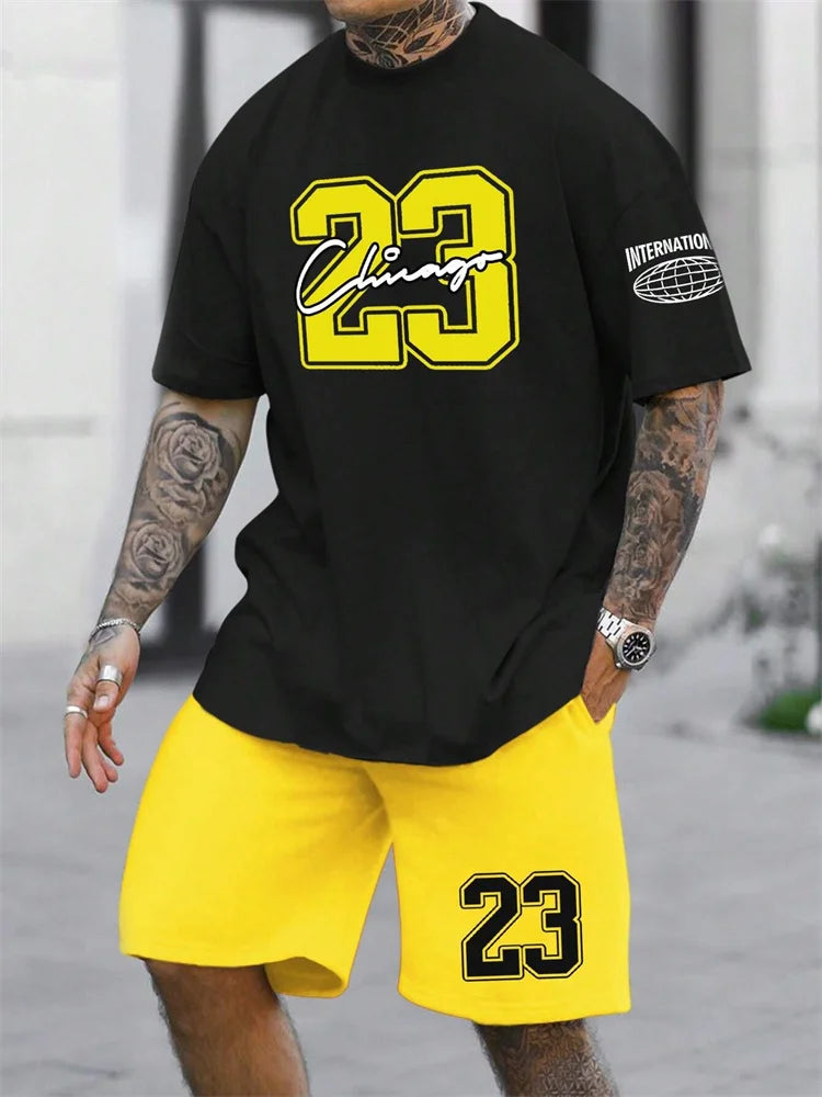 2024 New Men's Short Sleeve Shorts 2-Piece Tracksuit