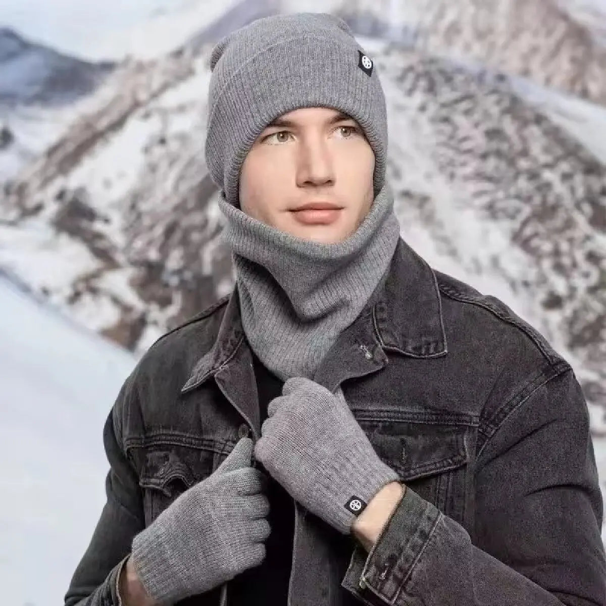 3pcs Winter Beanie Hat Gloves Snood Scarf