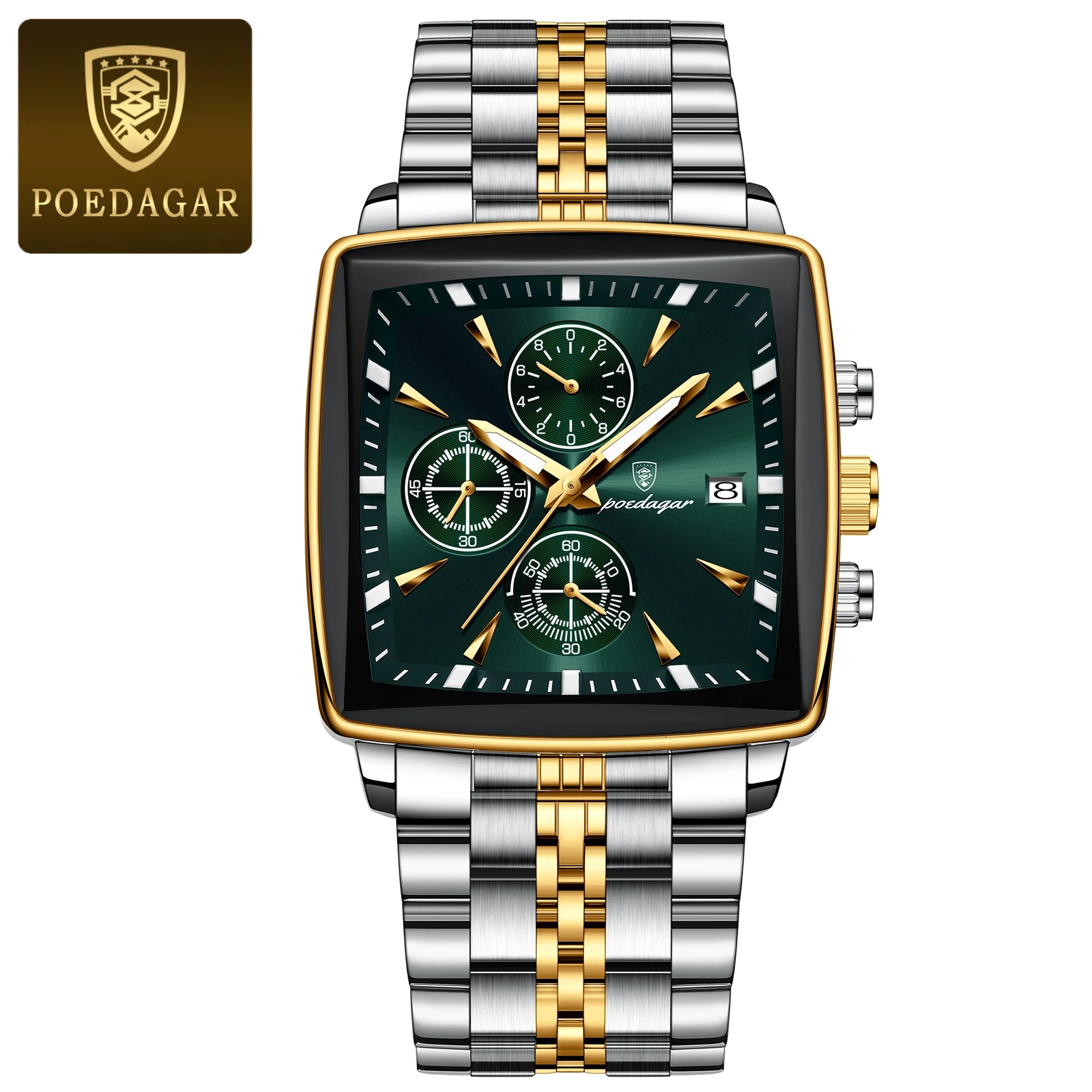 High Fashion Men Watch Waterproof Chronograph Date Man Wristwatch Square Stainless Steel Quartz
