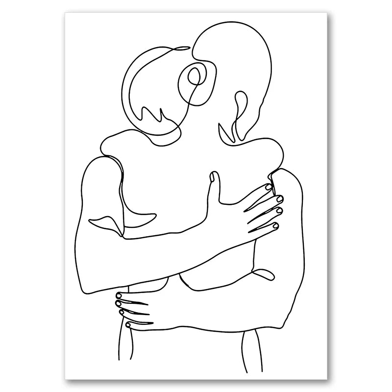 High Quality Decorative frame - Line Drawing Couple Hand Love Kiss Wall Art Canvas