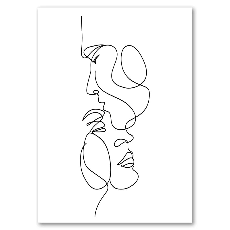 High Quality Decorative frame - Line Drawing Couple Hand Love Kiss Wall Art Canvas