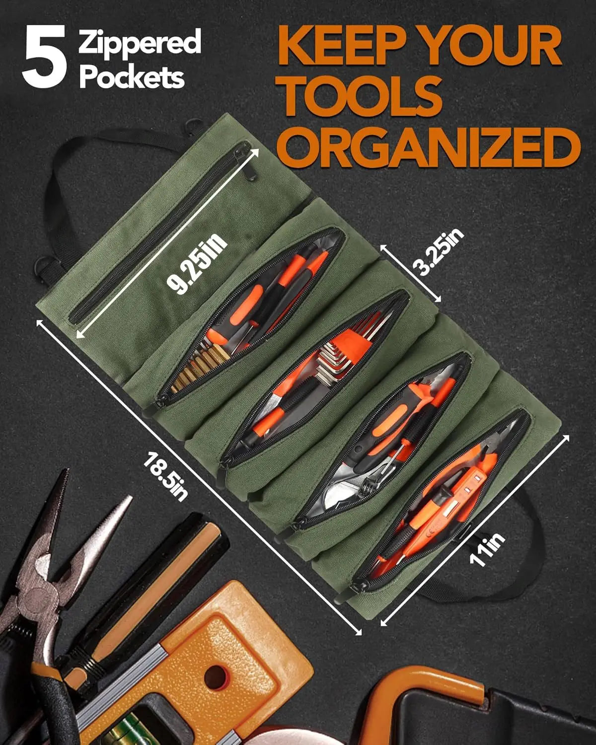 Tool Roll Bag - Easy to Carry 5-Pocket Roll Up Tool Bag